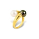 Ring Tahiti-Perlen und Süßwasser-Zuchtperle und Gelbgold 375/1000