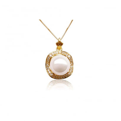 White Mother of Pearl Imitation Pendant and Yellow Gold Plated