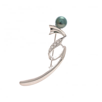 Freshwater Pearl and Swarovski Crystal Elements Brooch and white gold plated
