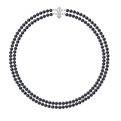 Black Freshwater Pearl 2 rows Necklace and Silver Mounting