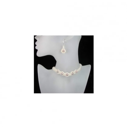 White Freshwater Pearl Necklace and Earrings Set and Silver Clasp