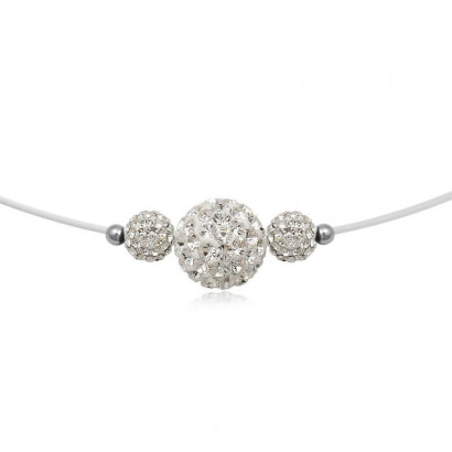 Collar de nailon plata 925 de 3 perlas de cristal alta calidad blanco