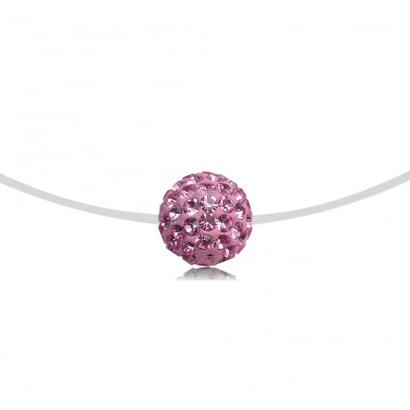 Invisible Nylon Necklace Pink Crystal and Silver 925