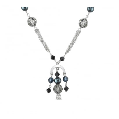 Collier Perles de Cristal de Swarovski Elements Bleu-Gris et Argent 925