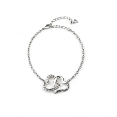 Double Heart Bracelet made with a white Crystal from Swarovski