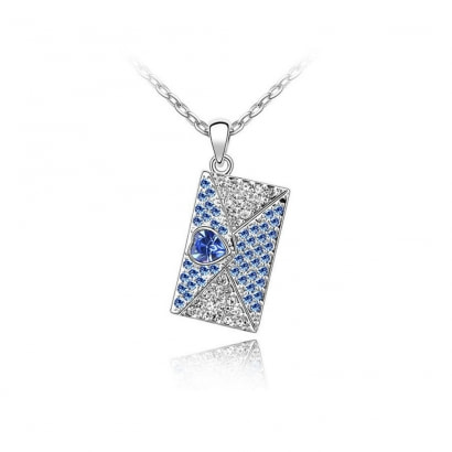Love Letter Pendant made with a Blue Crystal from Swarovski