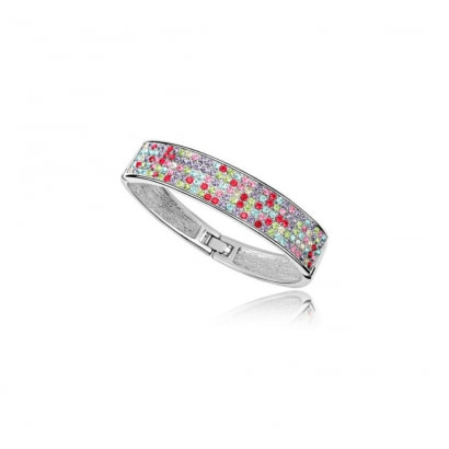 Bangle Bracelet made with a Multicolor Crystal from Swarovski and White Gold plated