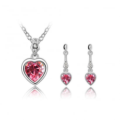 Pendant and Earrings Set made with Pink Swarovski Crystal Elements 