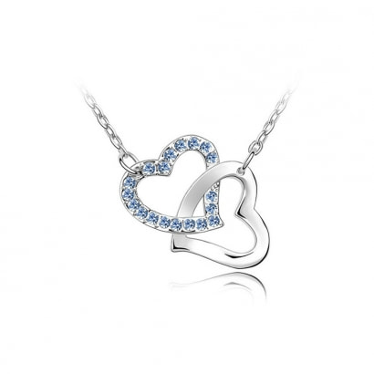 Doppel-Herz-Halskette mit blauen Kristall Swarovski Elements