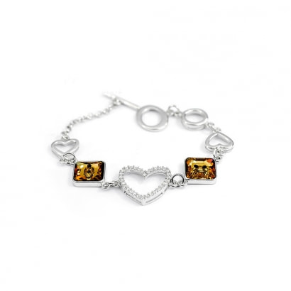 Bracelet Heart made with White and Brown Swarovski Crystal Element 