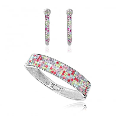Multicolor Swarovski Crystal Bracelet and Hoop Earrings Set