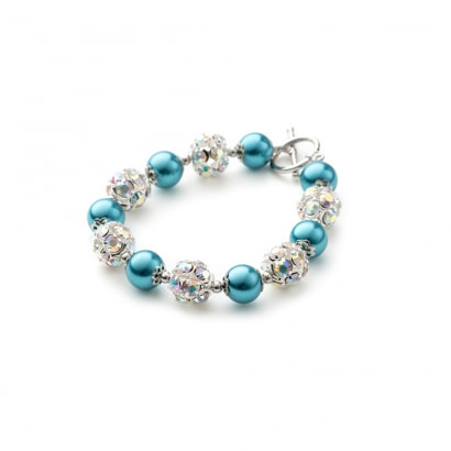 1-Rang-Armband, rhodiumüberzogen mit hellblauen Perlen und weißen Kristallen