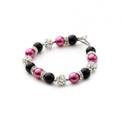 1 fila braccialetto di perle e Cristallo Rosa e Nera