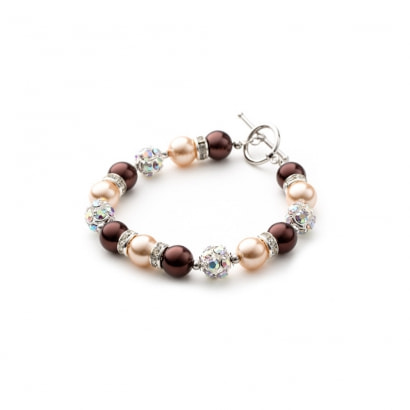 1-Rang-Armband, rhodiumüberzogen mit braunen Perlen und weißen Kristallen