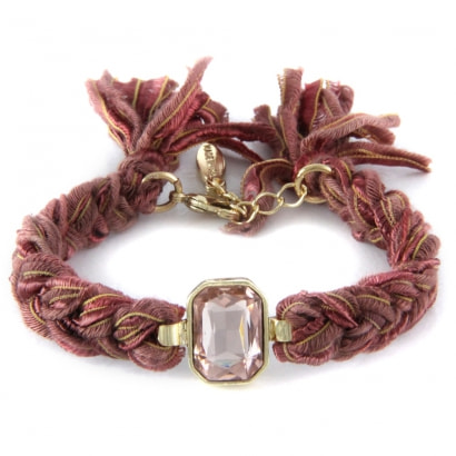 Ettika - Brown Ribbons and Crystal Yellow Gold Plated Bracelet