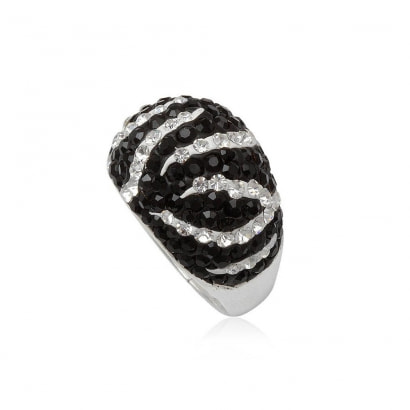Zebra Kristall-Kuppel-Ring Schwarz-weiß und 925-Sterlingsilber