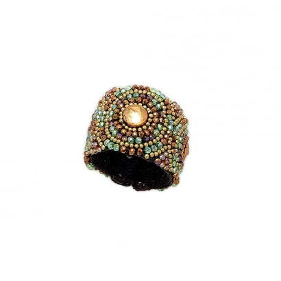 Armband aus geflochtene Baumwolle mit mehrfarbigenn Perlen und Kristallen