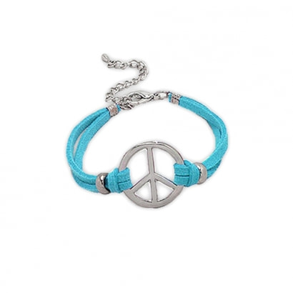 Blaues Armband mit Wildlederimitat und silbernem Peace-and-Love-Edelstahlanhänger