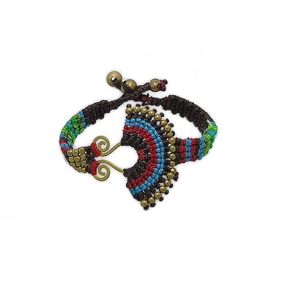 Armband im Ethniklook mit braunen Perlen und goldenen Metallfäden