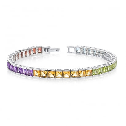 15.00 cts Multicolor Precious Stones and 925 Sterling Silver Bracelet