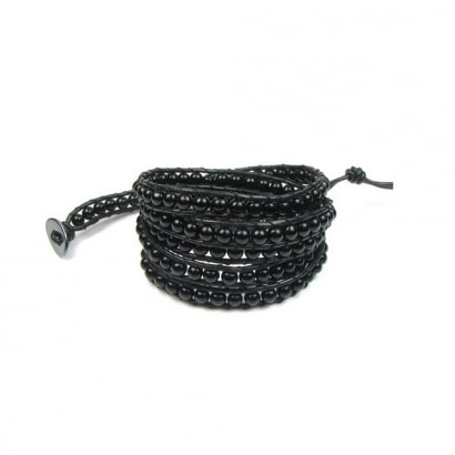 Black Onyx Pearl Gemstones Multi strands Bracelet   