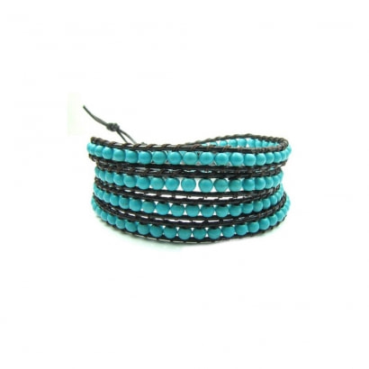Turquoise Pearl Gemstones Multi Row Bracelet 