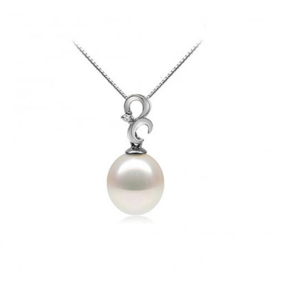 White Freshwater Pearl Pendant, 925 Silver and Cubic Zirconia