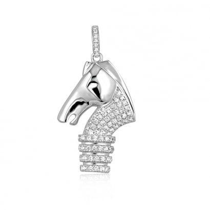 White 76  Swarovski Crystal Cubic Zirconia Horseman Exchequer Pendant and Silver Mounting