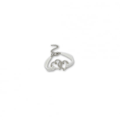 White Double Heart Suedin Bracelet and Rhodium plated