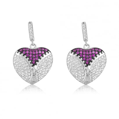 206 White and Pink Swarovski Crystal Zirconia Heart Earrings and 925 Silver