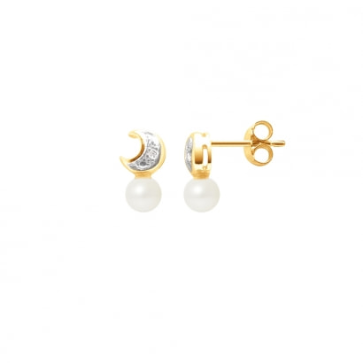 White Freshwater Pearl Earrings and yellow gold 750/1000