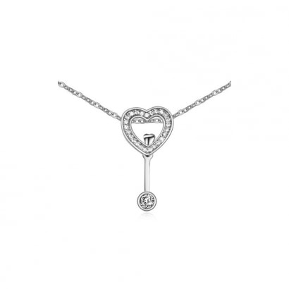 White Crystal Cubic Zirconia Heart Necklace and Rhodium Plated 