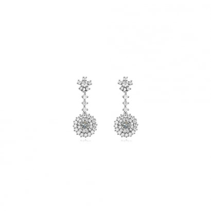 Rhodium Plated Dangling Earrings and Cubic Zirconia White