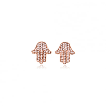 Pink Gold Plated Fatma's Hands Earrings and White Cubic Zirconia 