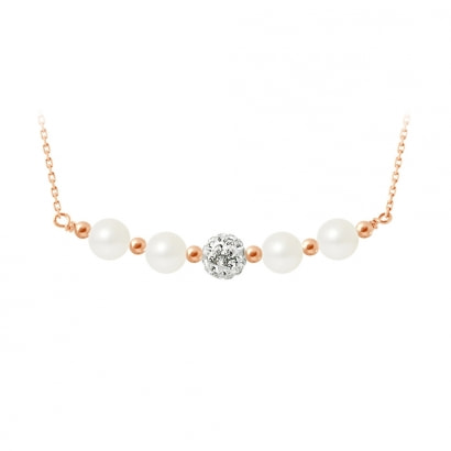White cultured pearls necklace, crystal and rose gold plated and 925 silver