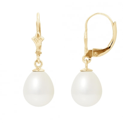 Boucles d'Oreilles Perles de Culture Blanches et or jaune 750/1000