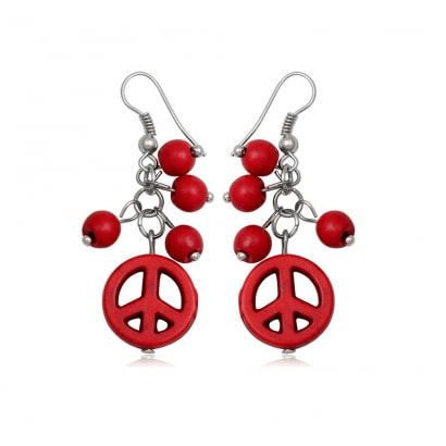Red Coral Peace Dangling Earrings