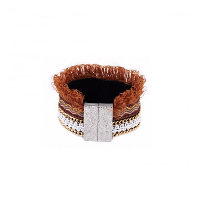 Brown Fringed Cotton Bracelet and Stainless Steel  