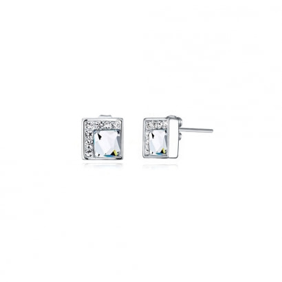 White Swarovski Elements Crystal Earrings and Rhodium Plated