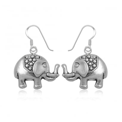 925 Silver Elephant Dangling Earrings
