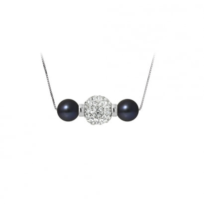 Collier Perles de culture Noires, cristal et Argent 925