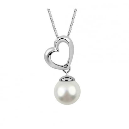 White Pearl Heart Necklace and Rhodium Plated