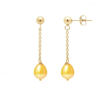 Boucles d'Oreilles Pendantes Perles de Culture Dorées et or jaune 750/1000 1,05 gr