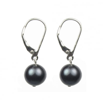 Black Freshwater Pearl Hanging Earrings and Silver Mounting
