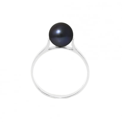 7-8 mm Black Freshwater Pearl Ring and 925 Silver