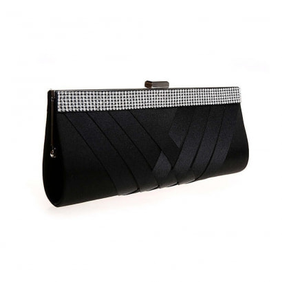 Handbag - Evening Black Pouch and White Crystal