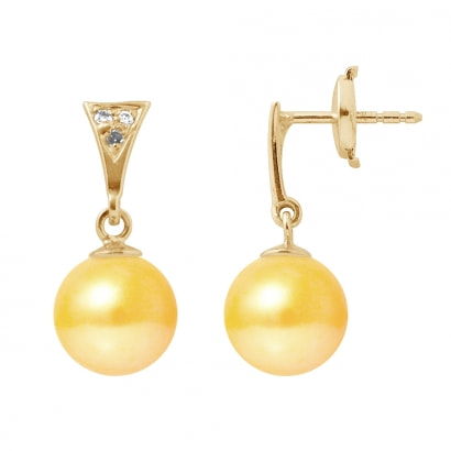 Gold Freshwater Pearl Diamond Earrings and yellow gold 750/1000