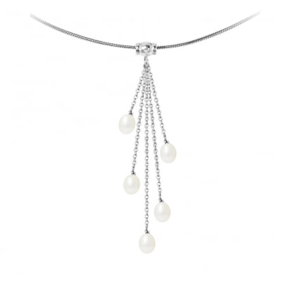 5 White Freshwater Pearls and 925 Silver Necklace
