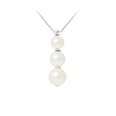 3 White Freshwater Pearls and 925 Silver Necklace
