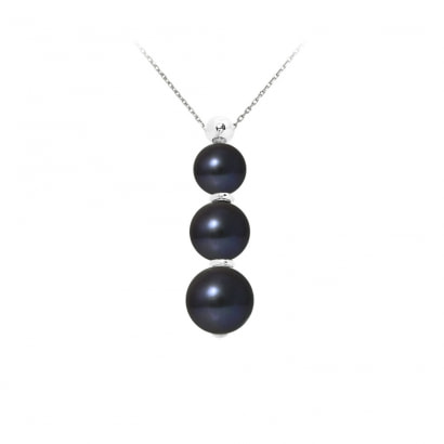 3 Black Freshwater Pearls and 925 Silver Necklace